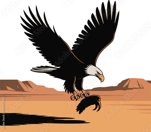 PrintPowerful silhouette of a majestic eagle diving fast towards its prey in dramatic style