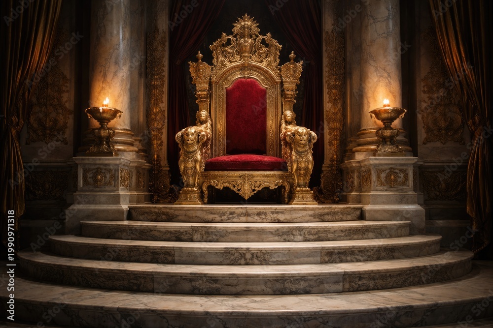 Fototapeta premium a large ceremonial throne placed on elegant marble steps with intricate carvings