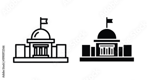 Government building capitol icon set for legal administration and public institutions