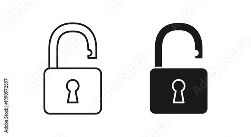 Padlock security icon showing open state vector set for authentication and privacy
