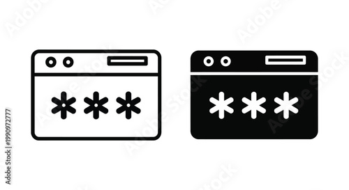 Browser window with password asterisk symbols vector icon for login authentication