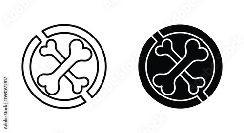 No bones allowed symbol icon set in flat vector line art and solid black style for pet care
