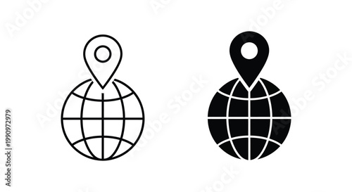 Global location pin on planet earth map vector illustration isolated on white background