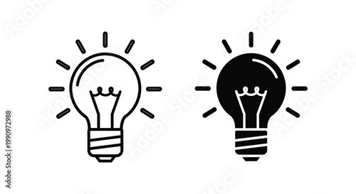 Glowing light bulb idea symbol vector illustration isolated on white background set