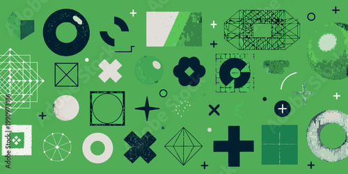 Abstract geometric shapes and forms in varying shades of green