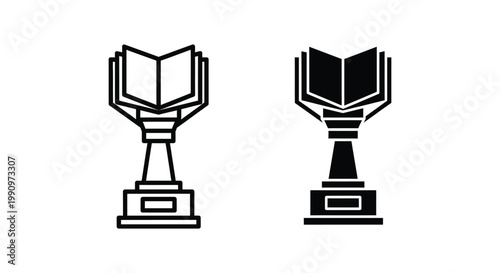 Open book trophy icon set as achievement or excellence award in flat vector style design
