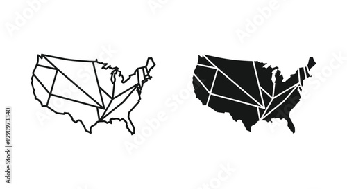 United States map geometric polygon silhouette isolated on white background vector set
