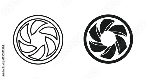 Camera shutter aperture icon set for photography branding and optical lens equipment