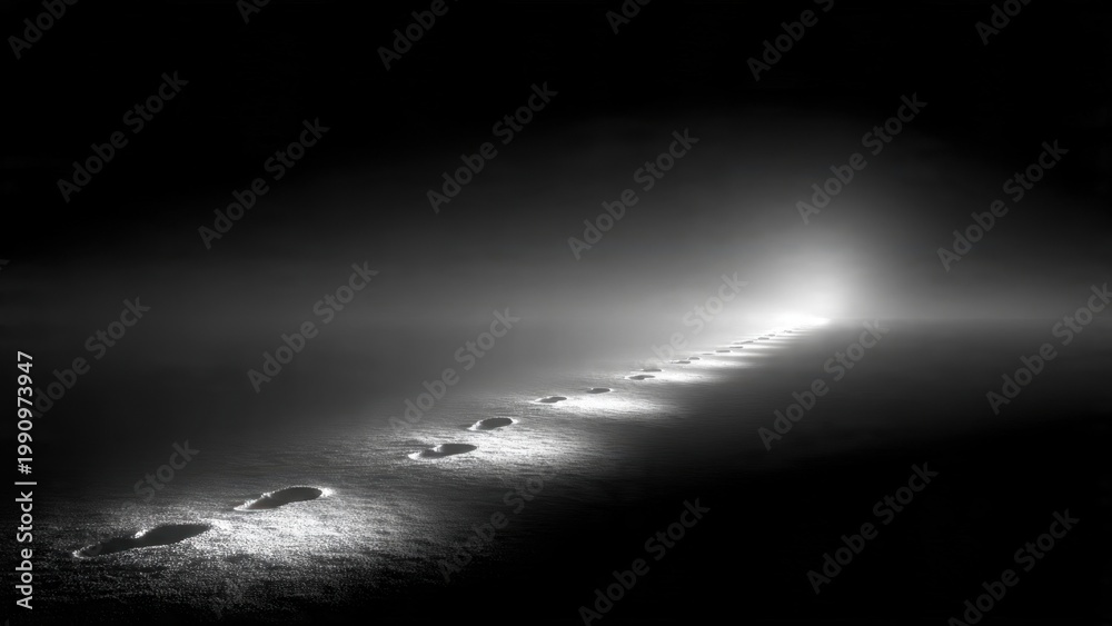 Fototapeta premium Footprints Leading Toward Light
