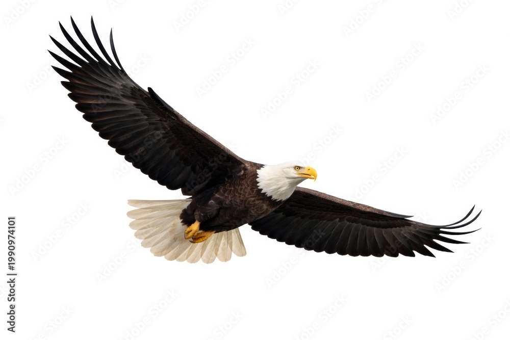 Obraz premium Regal bald eagle in flight isolated on a bright white background