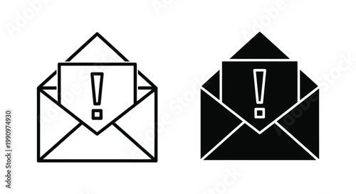 Open envelope with exclamation mark vector icon set for urgent message notifications