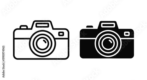 Professional digital camera vector icon set for photography and media production concepts