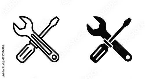 Crossed wrench and screwdriver vector icon set for maintenance and repair services