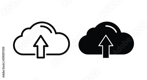 Cloud upload symbol icon set in flat design style for digital data transfer applications