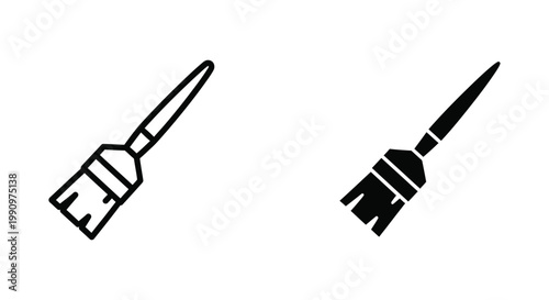 Cosmetic makeup brush tool icon set in minimalist line and solid black vector style