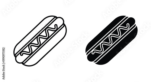 Hot dog snack vector icons in line and silhouette style for fast food menu design