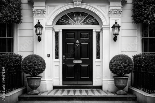 Vintage style front door in classic black and white design