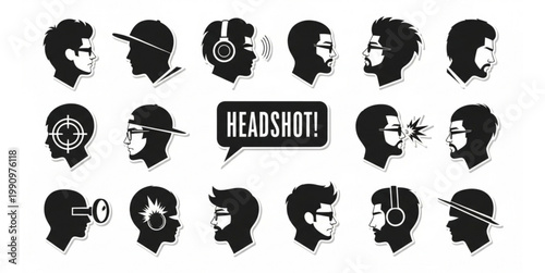 HEADSHOT Silhouette Sticker Pack Vector Set