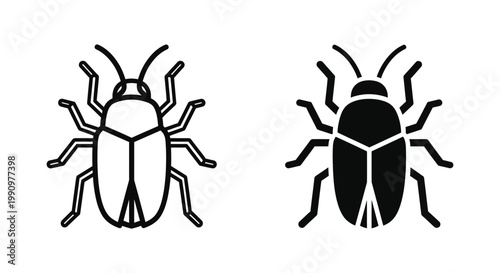 Beetle insect icon set in detailed linear and solid black vector illustration style