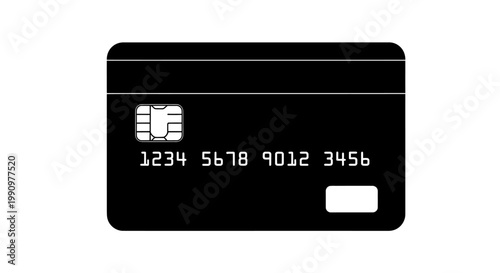 A digital illustration of a black credit card with white details on a plain background