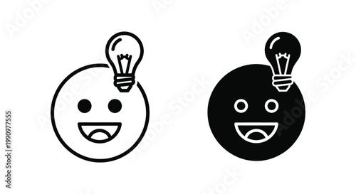 Idea light bulb icon on smiling face representing creativity and innovation vector