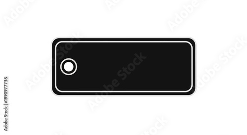 A sleek black rectangle with a white outline and circular hole is shown on a white background.