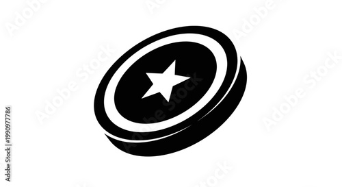 A black and white illustration of a star inside a circular object.