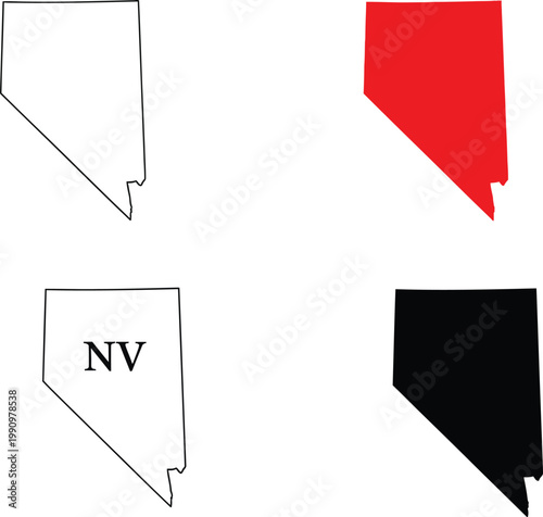 A collection of four simple outline illustrations of the united states state of nevada map shape Vector