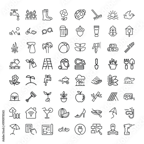 Minimal thin line icons set collection, universal outline symbols pack for web, app, UI design