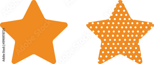 Two orange star shapes displayed side by side against a clean and simple solid white background. Vector