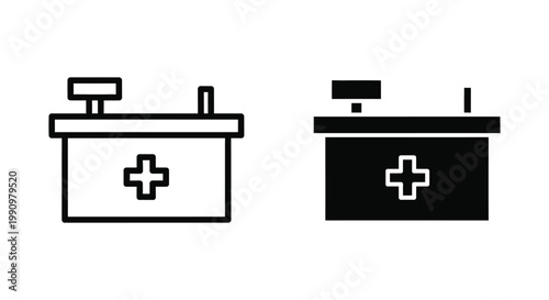 Medical battery and healthcare device power component vector icons for hospital equipment