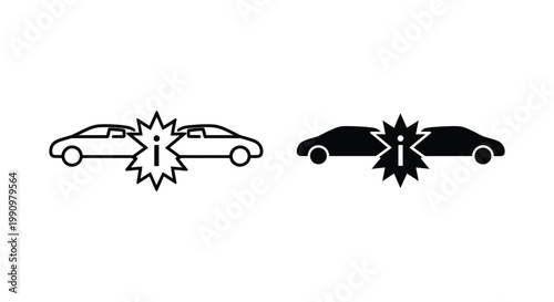 Car crash accident vector icon set with collision symbol for insurance and safety design