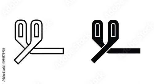 Sewing needle and thread vector icon set in outline and solid black for tailoring