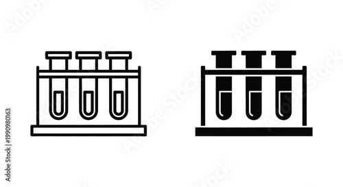 Laboratory test tubes in rack vector icon set for scientific research and medical analysis