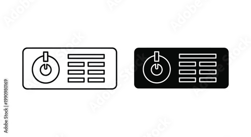 Digital power button and control interface vector icons for electronic device user controls