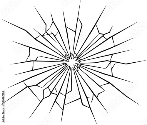 Fotografi Cracked glass with sharp shards radiating outward in all directions