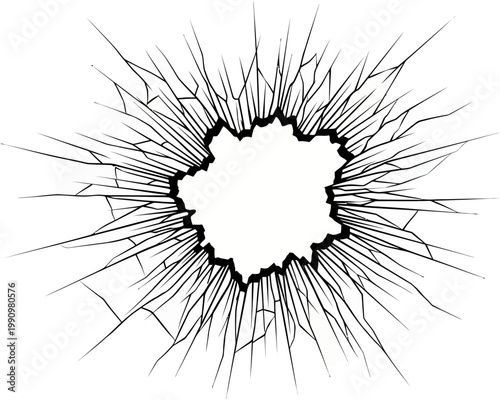 Cracked glass effect with shattered lines radiating outward in circle