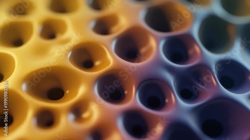 A smooth, abstract surface with bowl-like indentations, shifting from gold to blue