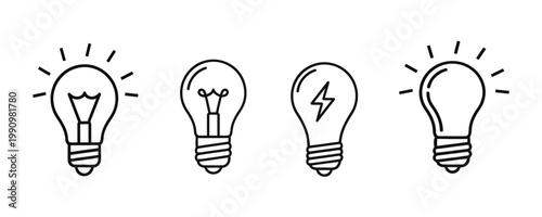 Light Bulb Icon Set – Idea Energy Innovation Line Vector Collection