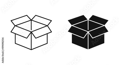 Open empty cardboard box in outline and silhouette style vector icon graphic element