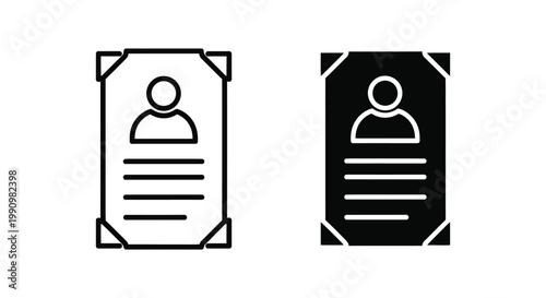 Identification card portrait icon in line and solid black style for security and employee ID