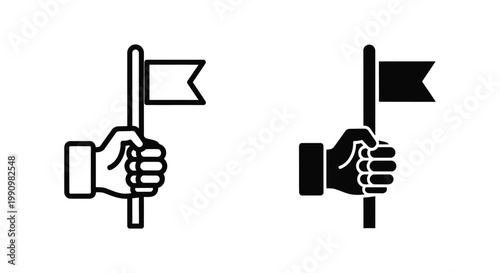 Human hand holding a flag icon set for leadership and achievement concept vector design