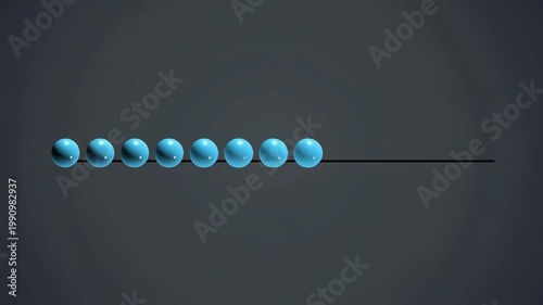 Five blue spheres are lined up on a black line against a dark gray background