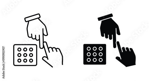 Finger pressing keypad button icon set for security and digital authentication vector