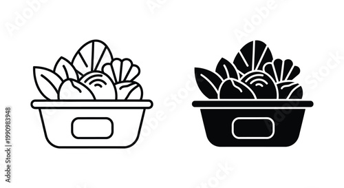 Bowl of fresh salad icon set for healthy nutrition and vegetarian food vector graphics
