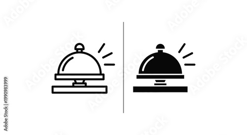 Hotel reception service bell icon set in thin line and solid flat vector style