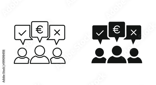 People feedback with currency symbol icon set in thin line and solid flat vector style