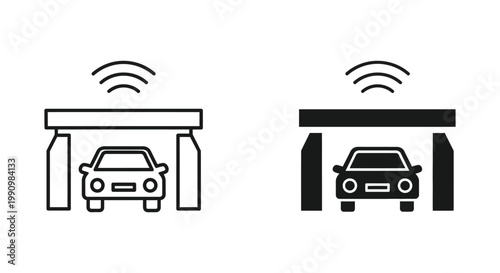 Car under garage wifi signal icon set in thin line and solid flat vector style