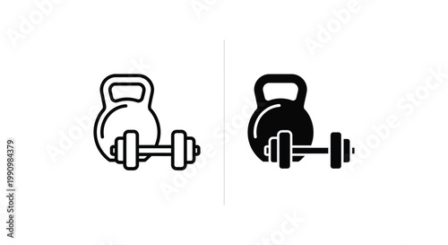 Fitness kettlebell and dumbbell icon set for gym and workout training equipment themes