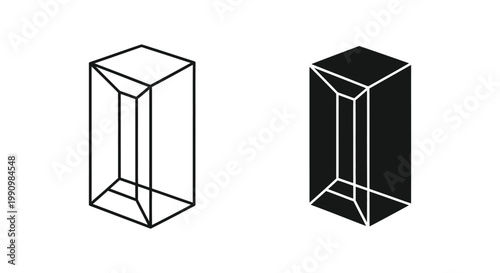 Three dimensional rectangular prism geometric shape vector icon for technical drawing